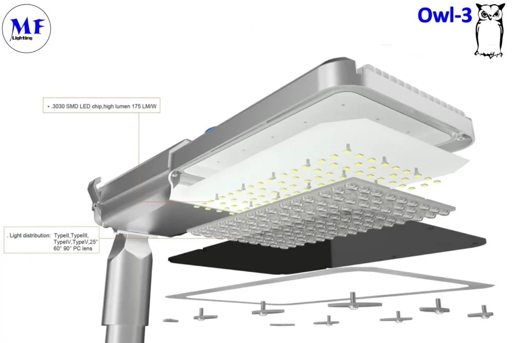 چراغ های خیابان LED با پشتیبانی کنترل هوشمند 100W 0-10V Dim Die Casting آلومینیوم ضد آب IP65 175lm / W 12