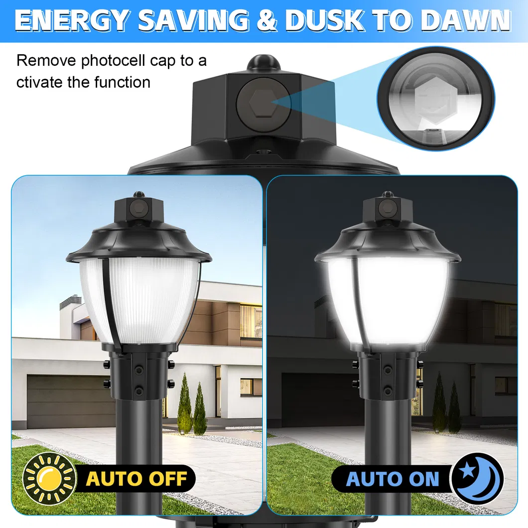 چراغ باغ LED قابل تنظیم ضد شوک IP65 48/64/80W ضد آب 130lm / W فانوس سیاه و سفید چمن 3
