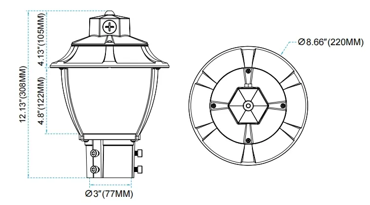 چراغ باغ LED قابل تنظیم ضد شوک IP65 48/64/80W ضد آب 130lm / W فانوس سیاه و سفید چمن 4