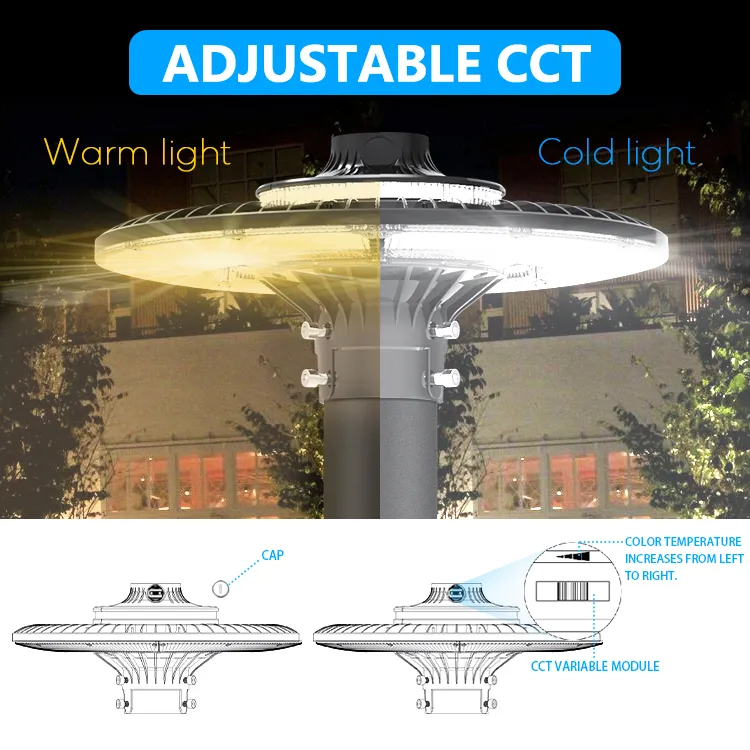 چراغ باغی LED قابل تنظیم 150 وات IP65 ضد آب داخلی 130lm/W گرد مشکی حیاط پارک محوطه بالای پایه 1