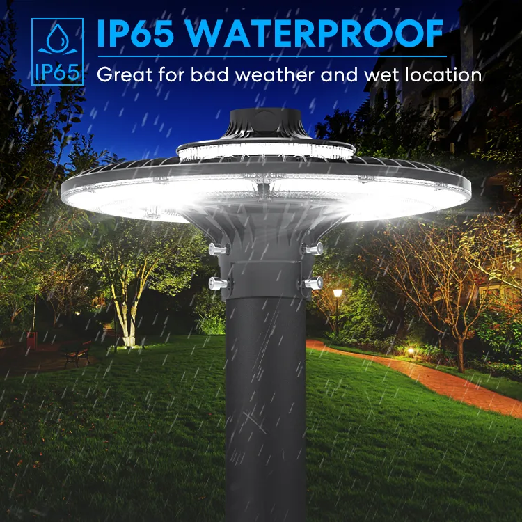 چراغ باغی LED قابل تنظیم 150 وات IP65 ضد آب داخلی 130lm/W گرد مشکی حیاط پارک محوطه بالای پایه 2
