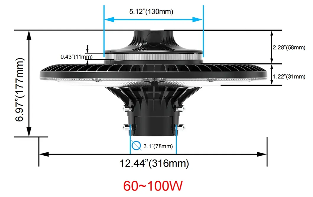 چراغ باغی LED قابل تنظیم 150 وات IP65 ضد آب داخلی 130lm/W گرد مشکی حیاط پارک محوطه بالای پایه 5