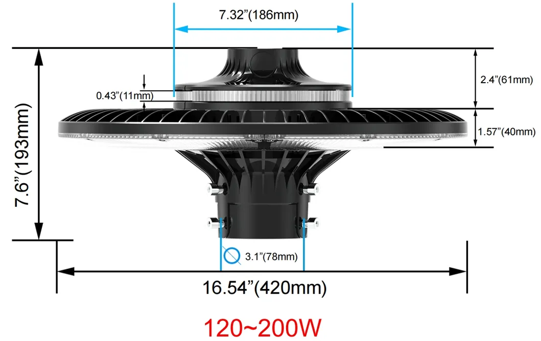 چراغ باغی LED قابل تنظیم 150 وات IP65 ضد آب داخلی 130lm/W گرد مشکی حیاط پارک محوطه بالای پایه 6