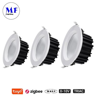 چراغ اسپات دان لایت LED 7 وات 100 لومن بر وات با قابلیت تنظیم CCT، CRI90، قابل دیم شدن با ترایاک / 0-10 ولت / دالی-2 / تویا زیگبی، زاویه پرتو 60 درجه، COB ضد تابش نور توکار برای مکان‌های تجاری و مسکونی